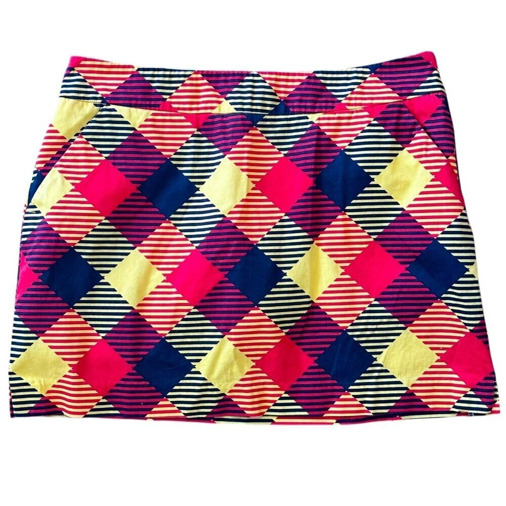 Loudmouth Red Yellow Plaid Print Golf Skort Stretch Cotton Size 8